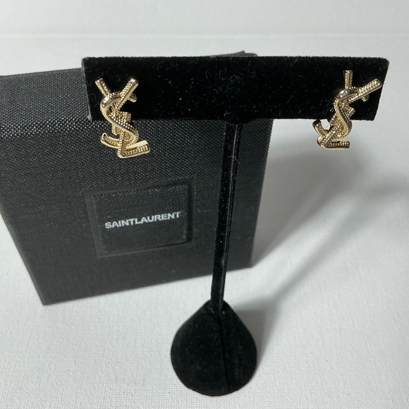 YSL Small Gold Logo Earrings with Box - Picture 2 of 3